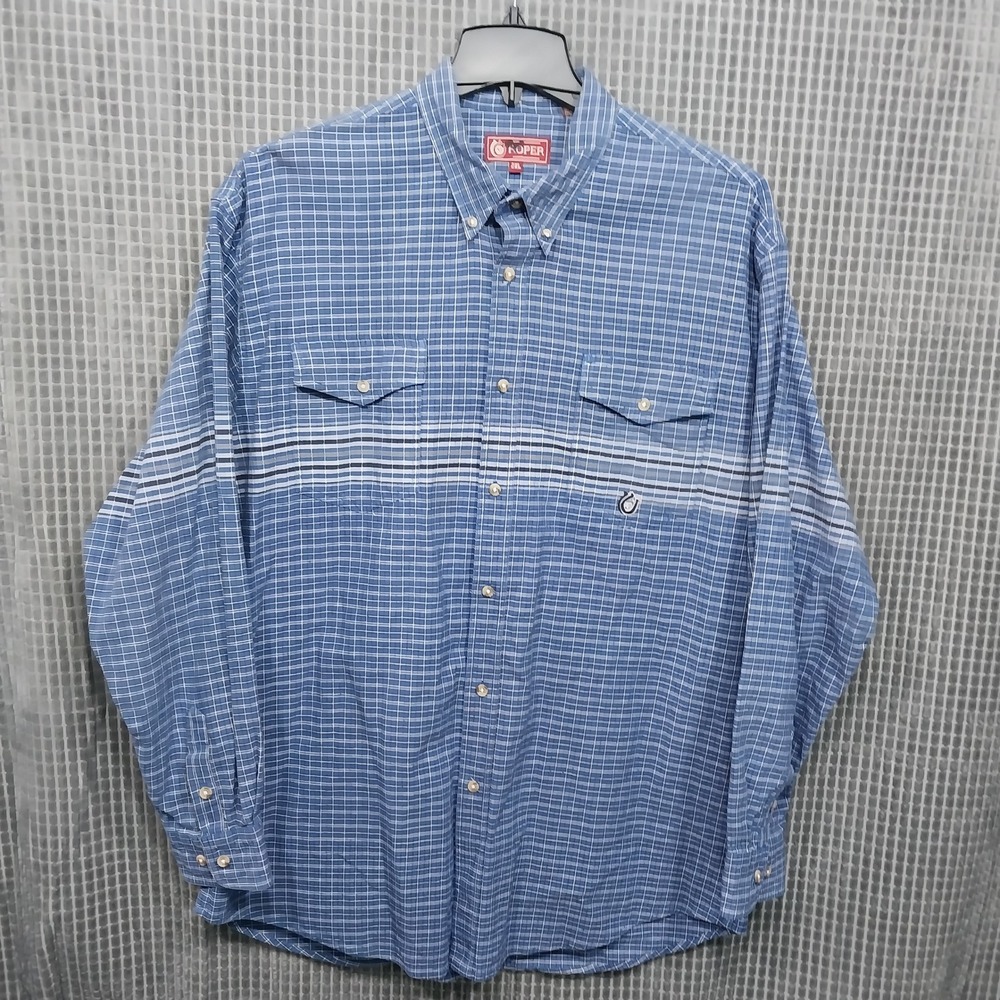 Roper Western Button Down Shirt Mens Plaid Long Sleeve 2XL Blue